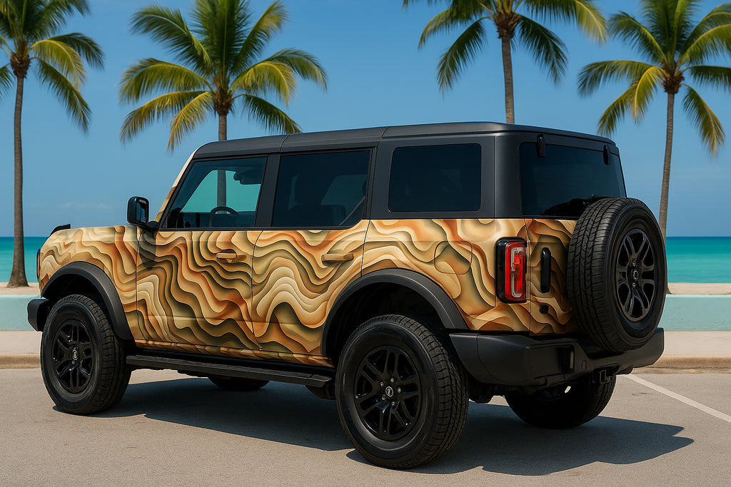 Topographic Desert Terrain Wrap – 3D Sand Dune Vinyl Graphic | Earth-Tone Adventure Design for Jeep, Bronco & Off-Road Vehicles by Stickalz nv085
