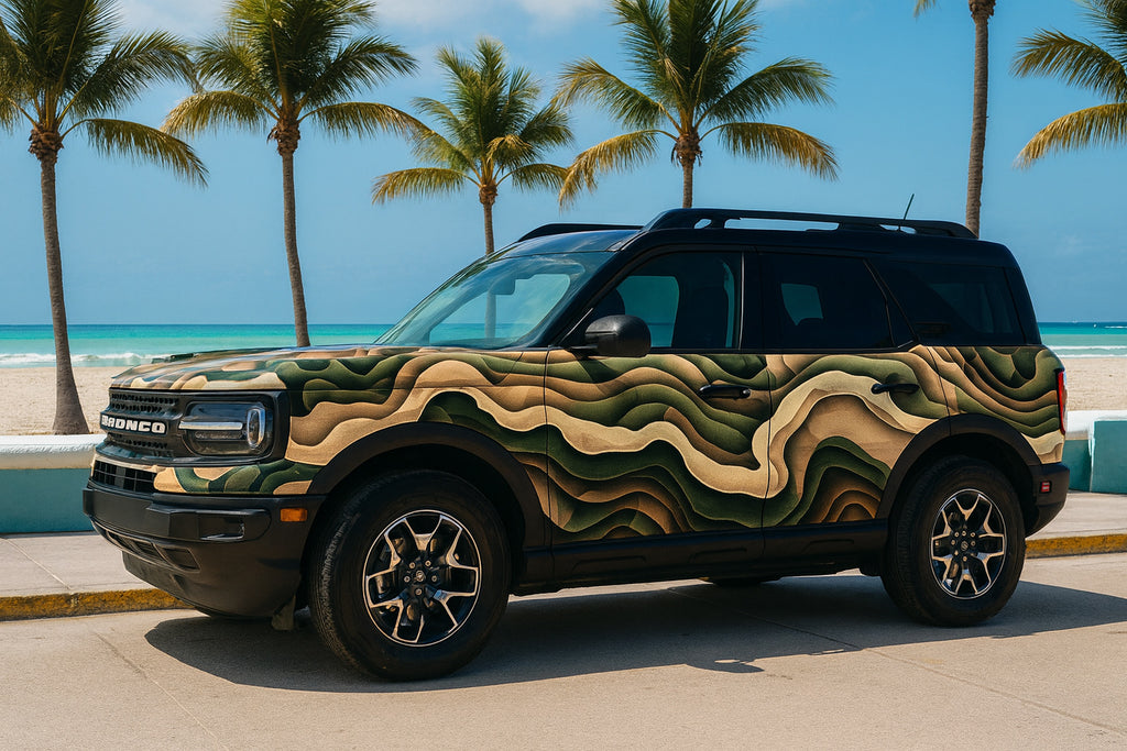 Forest Terrain Topographic Wrap – 3D Green & Sand Vinyl Graphic | Nature-Inspired Adventure Wrap for Jeep, Bronco & Off-Road Vehicles by Stickalz nv086