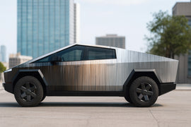 Brushed Steel Gradient Wrap – Metallic Silver & Bronze Vinyl | Industrial Cybertruck Wrap with Brushed Texture Finish | Premium Automotive Wrap by Stickalz nv087