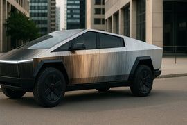 Brushed Steel Gradient Wrap – Metallic Silver & Bronze Vinyl | Industrial Cybertruck Wrap with Brushed Texture Finish | Premium Automotive Wrap by Stickalz nv087