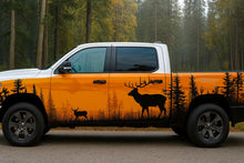 Load image into Gallery viewer, Deer Forest Silhouette Wrap – Orange Sunset Hunting Truck Vinyl | Wildlife Woodland Graphic Wrap for Pickup &amp; Off-Road Vehicles | Stickalz Outdoor Edition nv089