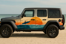 Load image into Gallery viewer, Sunset Surfer Beach Wrap – Ocean Wave Jeep Vinyl | Coastal Adventure Car Wrap with Retro Sun &amp; Sea Design | Surf Style Vehicle Graphic by Stickalz nv091