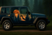 Load image into Gallery viewer, Wolf Moon Forest Wrap – Midnight Wilderness Jeep Vinyl | Howling Wolf &amp; Pine Tree Silhouette Car Wrap | Outdoor Adventure Vehicle Graphic by Stickalz nv092