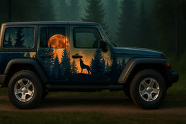Wolf Moon Forest Wrap – Midnight Wilderness Jeep Vinyl | Howling Wolf & Pine Tree Silhouette Car Wrap | Outdoor Adventure Vehicle Graphic by Stickalz nv092