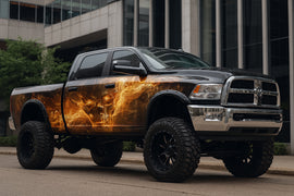 Infernal Skull Fire Wrap – Black Truck Vinyl Graphic | Burning Flame Design with Skull Art | Aggressive Custom Vehicle Wrap by Stickalz nv096