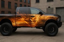 Infernal Skull Fire Wrap – Black Truck Vinyl Graphic | Burning Flame Design with Skull Art | Aggressive Custom Vehicle Wrap by Stickalz nv096