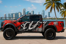 Load image into Gallery viewer, Red and Black Splatter Wrap – Abstract Street Art Vinyl | Urban Battle Paint Design for Pickup Trucks | Custom Vehicle Wrap by Stickalz nv100