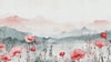 Watercolor Mountain & Poppy Nursery Mural – Soft Floral Wall Art – Birthday, Holiday, or Baby Shower Gift for Nursery