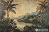 Vintage Tropical Landscape 3D Wallpaper Mural | Rustic Palm Tree Wall Art For Living Room & Office | Retro Jungle Peel And Stick Wallpaper