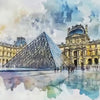 Paris Louvre Pyramid Wallpaper – Watercolor 3D Wall Mural for Bedroom Living Room Office – Bold Stylish Wall Decor Gift for Travel