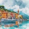 Stylish 3D Wallpaper Italy Portofino Village Seaside Wall Mural | Modern Bold Wall Decor Coastal Landscape | Gift For Home Bedroom