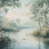 Misty River Forest Wallpaper – Dreamy Floral Landscape Wall Mural Stylish Nature 3D Wallpaper for Modern Bold Room Décor Holiday Gift Wall