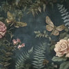 Dark Botanical Wallpaper – 3D Floral Wall Mural with Roses & Dragonflies – Bold Modern Stylish Wall Decor Gift for Nature and Art Lovers