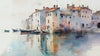 Watercolor Coastal Village Wall Mural – Artistic Waterfront Wallpaper – Gift for Stylish Interiors – Holiday or Birthday Art Decor