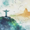 Rio de Janeiro Christ the Redeemer Wallpaper – Watercolor 3D Wall Mural with Sugarloaf Mountain Skyline – Bold Modern Stylish Wall Decor