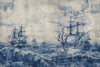 Nautical Sailing Ship Wallpaper, Vintage Ocean Wall Mural, Coastal Maritime Decor, Navy Blue Sea Wall Art for Bold Rooms, Stylish Gift Wall