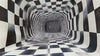 3D Tunnel Illusion Wallpaper, Black White Checkered Geometric Wall Mural, Modern Abstract Optical Art Room Decor, Bold Peel And Stick Wall