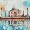 Taj Mahal Wallpaper – Watercolor 3D Wall Mural with Iconic Indian Landmark and Reflection – Bold Modern Stylish Wall Decor Gift