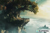Fantasy Cliff Castle 3D Wallpaper Mural | Magical Tree Over Clouds Wall Art | Boys Girls Bedroom Decor | Enchanted Scenic Wall Covering
