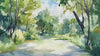 Watercolor Forest Path Wall Mural – Green Nature Landscape Wallpaper – Artistic Home Decor Gift for Birthday or Holiday Interior Style