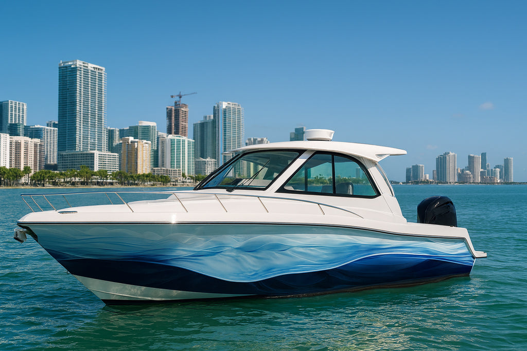 Blue Wave Marine Boat Wrap – Ocean Flow Vinyl | Gradient Water Texture for Yachts & Powerboats | Premium Custom Sea Wrap by Stickalz vb002