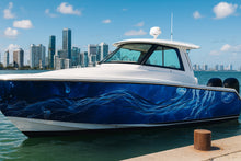 Load image into Gallery viewer, Deep Ocean Jellyfish Boat Wrap – Dark Blue Marine Vinyl | Underwater Light Flow Design for Yachts and Boats | Premium Custom Wrap by Stickalz vb003