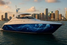 Load image into Gallery viewer, Deep Ocean Jellyfish Boat Wrap – Dark Blue Marine Vinyl | Underwater Light Flow Design for Yachts and Boats | Premium Custom Wrap by Stickalz vb003