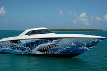 Load image into Gallery viewer, Predator Shark Boat Wrap – Deep Sea Hunter Vinyl Graphic | Realistic Ocean Attack Design for Speedboats &amp; Yachts | Premium Marine Wrap by Stickalz vb007