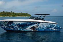 Load image into Gallery viewer, Predator Shark Boat Wrap – Deep Sea Hunter Vinyl Graphic | Realistic Ocean Attack Design for Speedboats &amp; Yachts | Premium Marine Wrap by Stickalz vb007