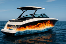 Load image into Gallery viewer, Fire And Water Boat Wrap – Fiery Ocean Vinyl Wrap For Sport Boat – Marine Grade Boat Decal – Full Side Graphic – Custom Water And Flame Boat Wrap vb009