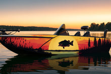 Load image into Gallery viewer, Sunset Bass Fishing Boat Wrap – Lake Scene Vinyl Wrap – Marine Grade Boat Decal – Custom Full Side Fishing Wrap – Bass And Sunset Water Design vb013