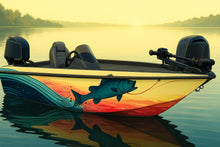 Load image into Gallery viewer, Vibrant Bass Splash Boat Wrap – Color Wave Fishing Vinyl Wrap – Marine Grade Boat Decal – Custom Full Side Graphic Wrap – Bass Fishing Boat Design vb014