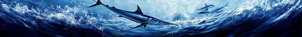 Blue Marlin Ocean Boat Wrap – Deep Sea Fishing Vinyl Wrap – Marine Grade Boat Decal – Custom Full Side Graphic Wrap – Ocean Wave Marlin Design vb015