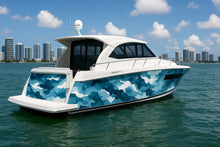 Load image into Gallery viewer, Blue Camo Marine Boat Wrap – Ocean Camouflage Vinyl Wrap – Marine Grade Boat Decal – Custom Full Side Graphic Wrap – Abstract Blue Water Design vb017