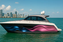 Load image into Gallery viewer, Metallic Wave Fusion Boat Wrap – Blue And Magenta 3D Vinyl Wrap – Marine Grade Boat Decal – Custom Full Side Graphic Wrap – Luxury Wave Design vb018