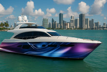 Load image into Gallery viewer, Electric Wave Spectrum Boat Wrap – Blue And Purple Metallic Vinyl Wrap – Marine Grade Boat Decal – Custom Full Side Graphic Wrap – 3D Luxury Design vb019