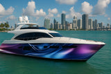 Electric Wave Spectrum Boat Wrap – Blue And Purple Metallic Vinyl Wrap – Marine Grade Boat Decal – Custom Full Side Graphic Wrap – 3D Luxury Design vb019