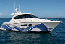 Load image into Gallery viewer, Ocean Line Flow Boat Wrap – Blue And White Wave Vinyl Wrap – Marine Grade Boat Decal – Custom Full Side Graphic Wrap – Modern Ocean Line Design vb020