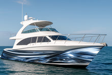 Load image into Gallery viewer, Chrome Ocean Motion Boat Wrap – Silver And Blue Metallic Vinyl Wrap – Marine Grade Boat Decal – Custom Full Side Graphic Wrap – Liquid Metal Design vb021