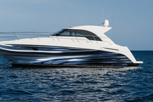 Load image into Gallery viewer, Chrome Ocean Motion Boat Wrap – Silver And Blue Metallic Vinyl Wrap – Marine Grade Boat Decal – Custom Full Side Graphic Wrap – Liquid Metal Design vb021