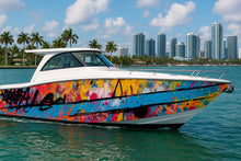 Load image into Gallery viewer, Urban Splash Graffiti Boat Wrap – Street Art Vinyl Wrap – Marine Grade Boat Decal – Custom Full Side Wrap – Colorful Abstract Paint Splash Design vb024