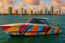 Load image into Gallery viewer, Miami Pop Abstract Boat Wrap – Colorful Geometric Vinyl Wrap – Marine Grade Boat Decal – Custom Full Side Wrap – Modern Art-Inspired Design vb025