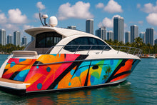 Load image into Gallery viewer, Miami Pop Abstract Boat Wrap – Colorful Geometric Vinyl Wrap – Marine Grade Boat Decal – Custom Full Side Wrap – Modern Art-Inspired Design vb025
