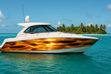 Golden Tide Boat Wrap – Metallic Gold Water Vinyl Wrap – Marine Grade Boat Decal – Custom Full Side Wrap – Glossy Wave Reflection Design vb027
