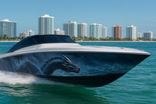 Load image into Gallery viewer, Storm Dragon Boat Wrap – Blue Lightning Dragon Vinyl Wrap – Marine Grade Boat Decal – Fantasy Ocean Beast Design – Full Side Custom Marine Wrap vb034