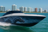 Storm Dragon Boat Wrap – Blue Lightning Dragon Vinyl Wrap – Marine Grade Boat Decal – Fantasy Ocean Beast Design – Full Side Custom Marine Wrap vb034