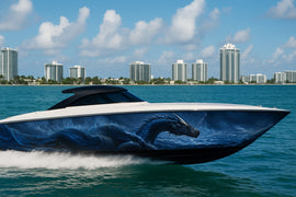 Storm Dragon Boat Wrap – Blue Lightning Dragon Vinyl Wrap – Marine Grade Boat Decal – Fantasy Ocean Beast Design – Full Side Custom Marine Wrap vb034