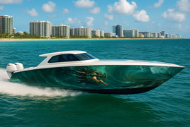Emerald Sea Dragon Boat Wrap – Green Ocean Dragon Vinyl Wrap – Marine Grade Full Side Decal – Mythic Sea Creature Design – Custom High-Gloss Boat Wrap vb035