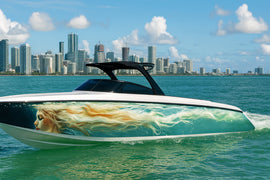 Ocean Goddess Boat Wrap – Aqua Blonde Mermaid Vinyl Wrap – Marine Grade Full Side Boat Decal – Fantasy Ocean Art Design – Custom High-Gloss Vinyl Wrap vb036