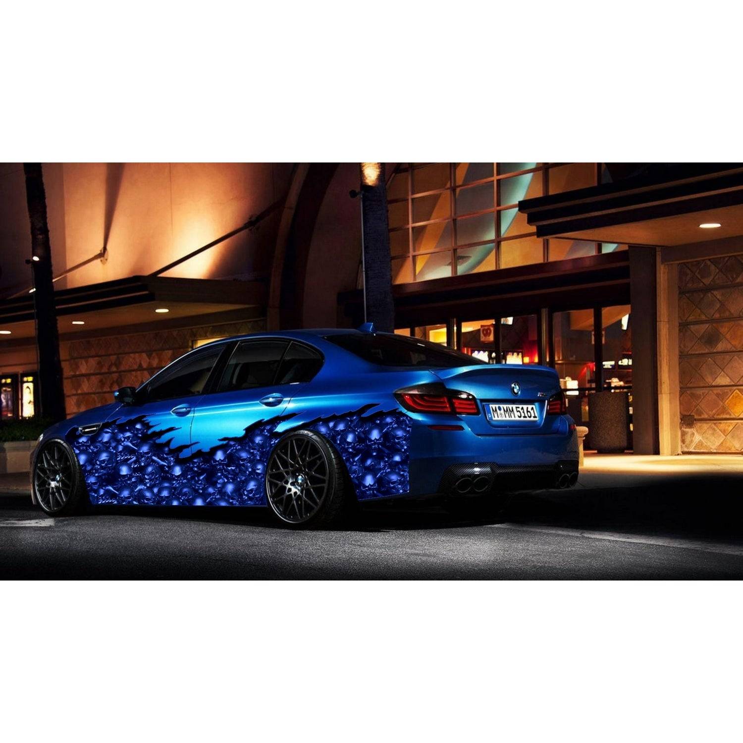 Blue Skulls Tribal Car Wrap, Skulls Tribal Car Decal, 3D Skulls